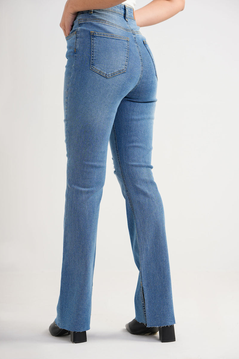 Anya Inside Slit Distressed Flared Jeans